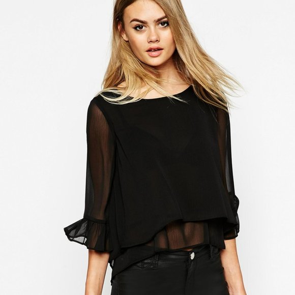 ASOS Tops - ASOS Black Top with Sheer Fluted Sleeves - UK10
